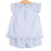 Sorrento Stripes Applique Ruffle Short Set, Blue Seersucker