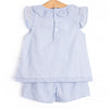 Sorrento Stripes Applique Ruffle Short Set, Blue Seersucker