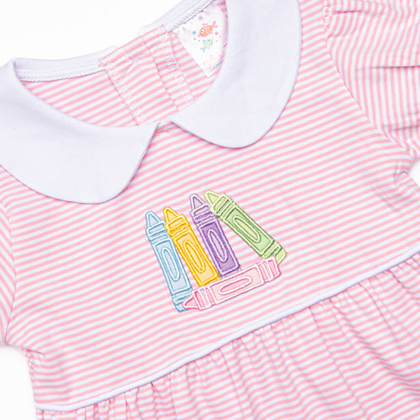 Color Box Crayons Applique Dress, Pink