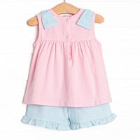 Wheelbarrow Wags Applique Ruffle Short Set, Pink