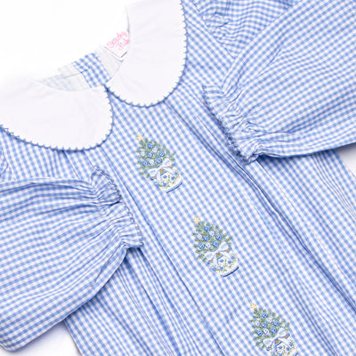 Timeless Trees Embroidered Dress, Blue