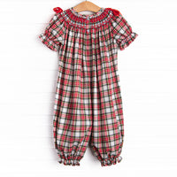 Christmas Card Classic Smocked Romper, Red