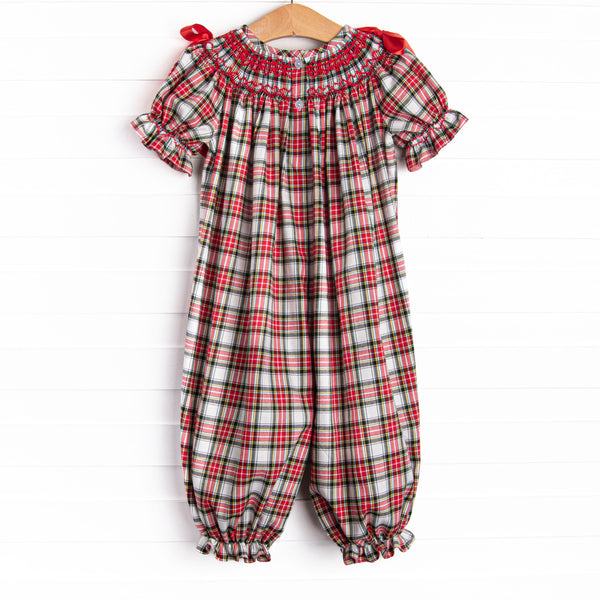 Christmas Card Classic Smocked Romper, Red