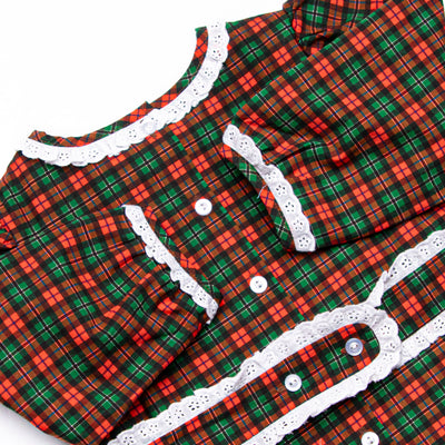 Holiday Wreath Trio Embroidered Dress, Red