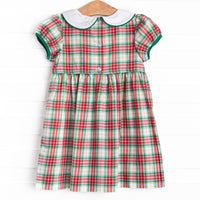 Traditional Tree Lighting Embroidered Dress, Green