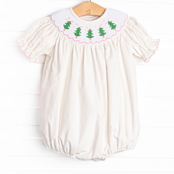 Snowfall Forest Smocked Bubble, White