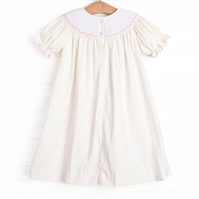 Snowfall Forest Smocked Bishop Dress, White