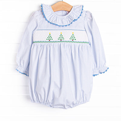 Windowpane Wonderland Smocked Bubble, Blue