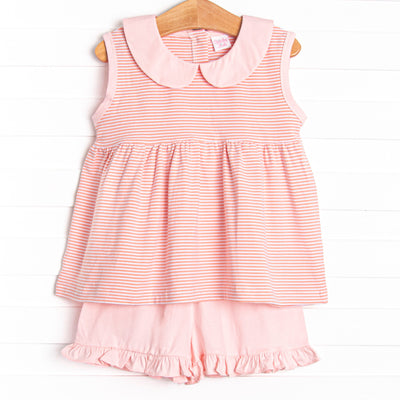Isabella Short Set, Light Pink and Peach Stripe