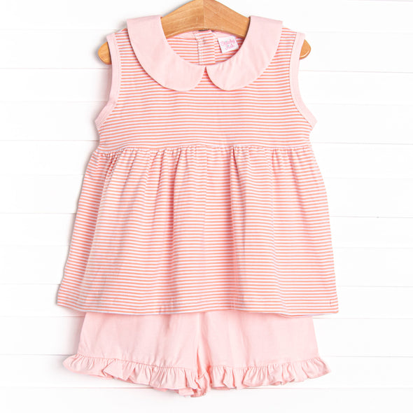 Isabella Short Set, Light Pink and Peach Stripe