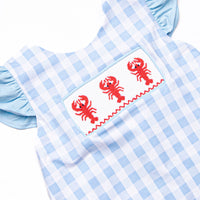 Off Land Lobster Smocked Ruffle Diaper Set, Blue