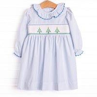 Windowpane Wonderland Smocked Dress, Blue