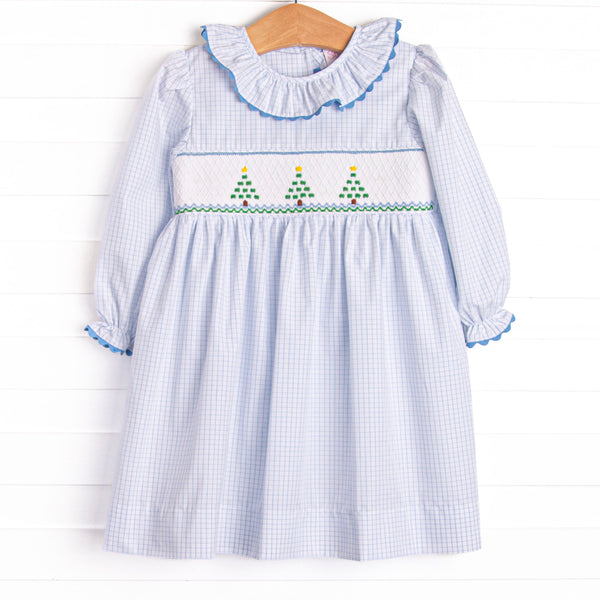 Windowpane Wonderland Smocked Dress, Blue
