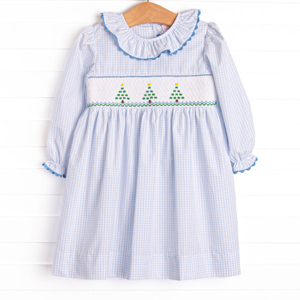 Windowpane Wonderland Smocked Dress, Blue