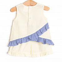Whale's Tail Applique Ruffle Short Set, Yellow Seersucker