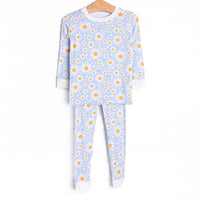 Dotted with Daisies Bamboo Pajama Set, Blue