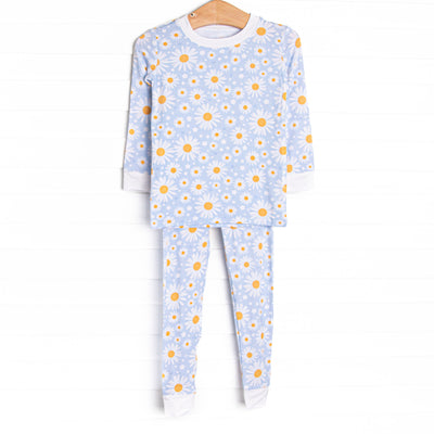 Dotted with Daisies Bamboo Pajama Set, Blue
