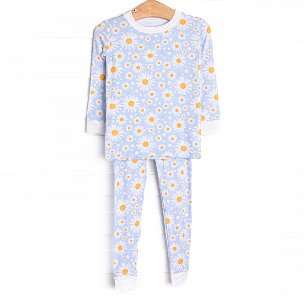 Dotted with Daisies Bamboo Pajama Set, Blue