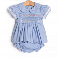 Bleu: Sellers Smocked Diaper Set, Blue Gingham