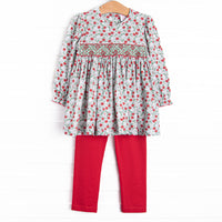 Holly Jolly Floral Smocked Legging Set, Green