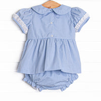 Bleu: Sellers Smocked Diaper Set, Blue Gingham