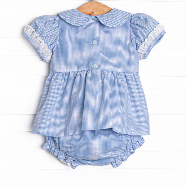 Bleu: Sellers Smocked Diaper Set, Blue Gingham