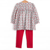 Holly Jolly Floral Smocked Legging Set, Green