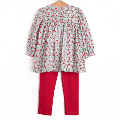 Holly Jolly Floral Smocked Legging Set, Green