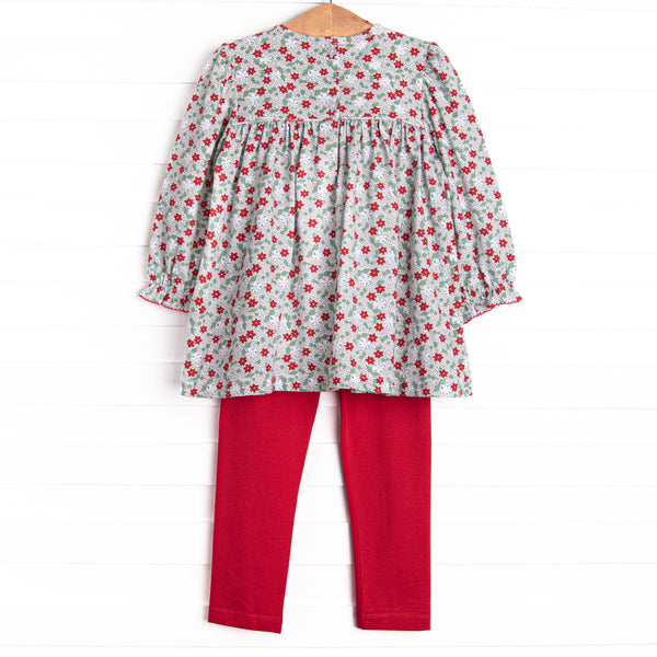 Holly Jolly Floral Smocked Legging Set, Green