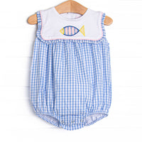 Fish Tails Applique Ruffle Bib Bubble, Blue