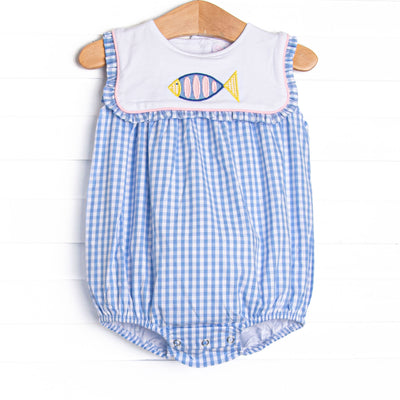 Fish Tails Applique Ruffle Bib Bubble, Blue