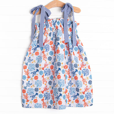 Girl's Coral Reef Crustacean Dress in Blue size 6 | Stitchy Fish Girl's Coral Reef Crustacean Dress in Blue size 6 | Stitchy Fish