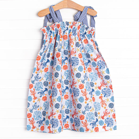 Coral Reef Crustacean Dress, Blue