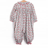 Holly Jolly Floral Smocked Romper, Green