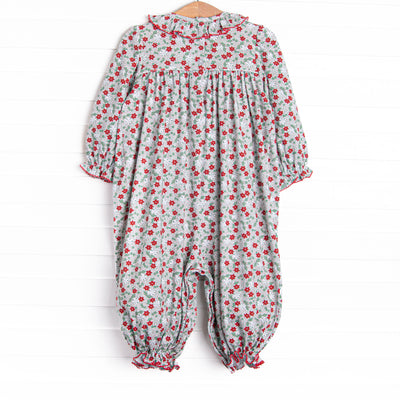 Holly Jolly Floral Smocked Romper, Green