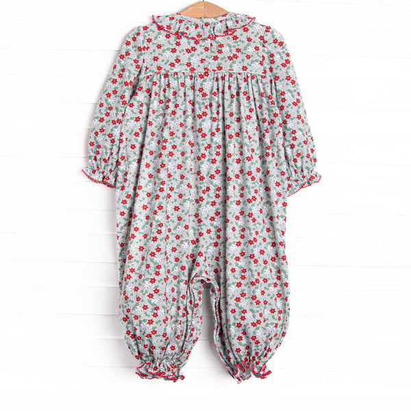 Holly Jolly Floral Smocked Romper, Green