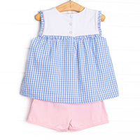 Fish Tails Applique Ruffle Bib Short Set, Blue