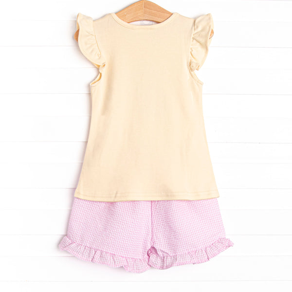 Seahorse Season Applique Ruffle Short Set, Yellow