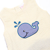 Whale's Tail Applique Ruffle Short Set, Yellow Seersucker