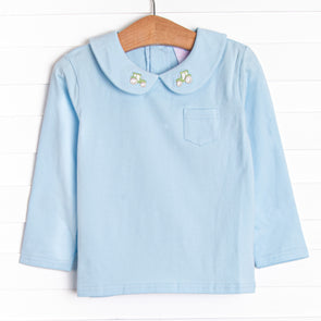 Tilling Tractor Embroidered Top, Blue