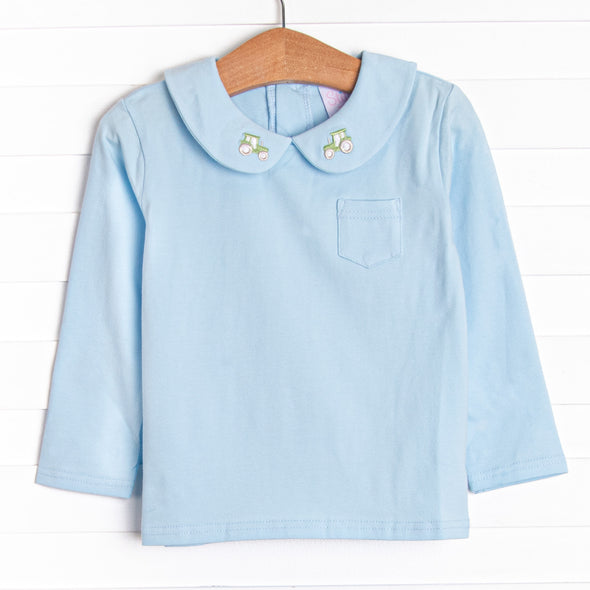 Tilling Tractor Embroidered Top, Blue