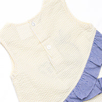 Whale's Tail Applique Ruffle Short Set, Yellow Seersucker
