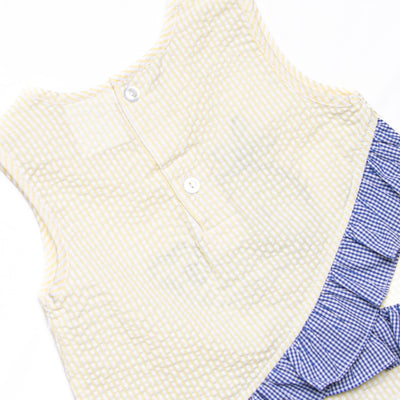 Whale's Tail Applique Ruffle Short Set, Yellow Seersucker