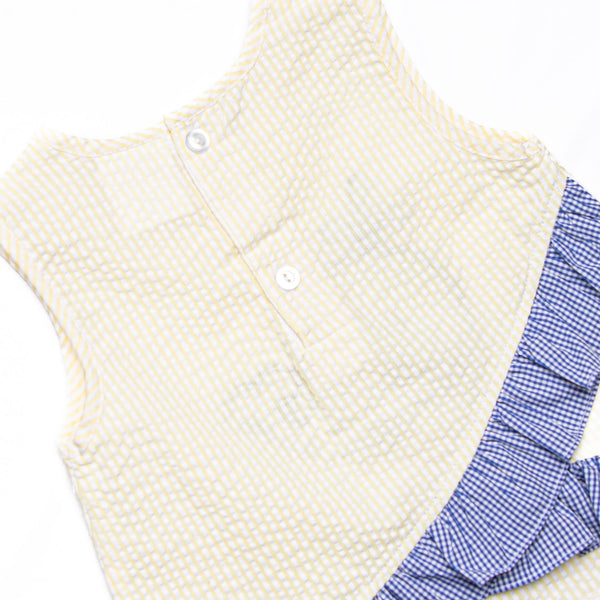 Whale's Tail Applique Ruffle Short Set, Yellow Seersucker