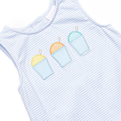 Summer Snow Cones Applique Diaper Set, Blue Stripe