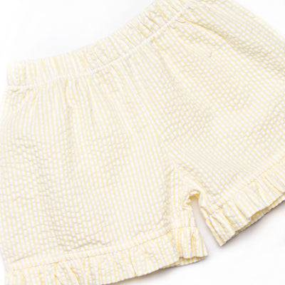 Whale's Tail Applique Ruffle Short Set, Yellow Seersucker