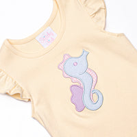 Seahorse Season Applique Ruffle Short Set, Yellow