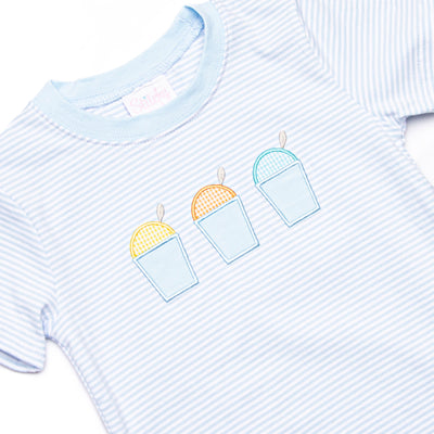 Summer Snow Cones Applique Short Set, Blue Stripe
