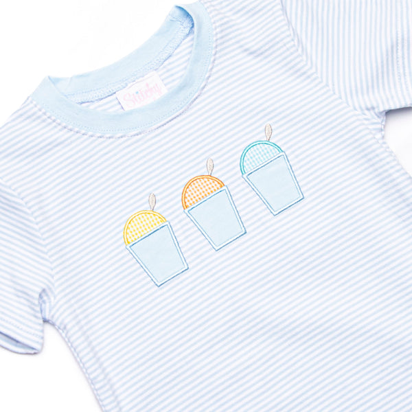 Summer Snow Cones Applique Short Set, Blue Stripe