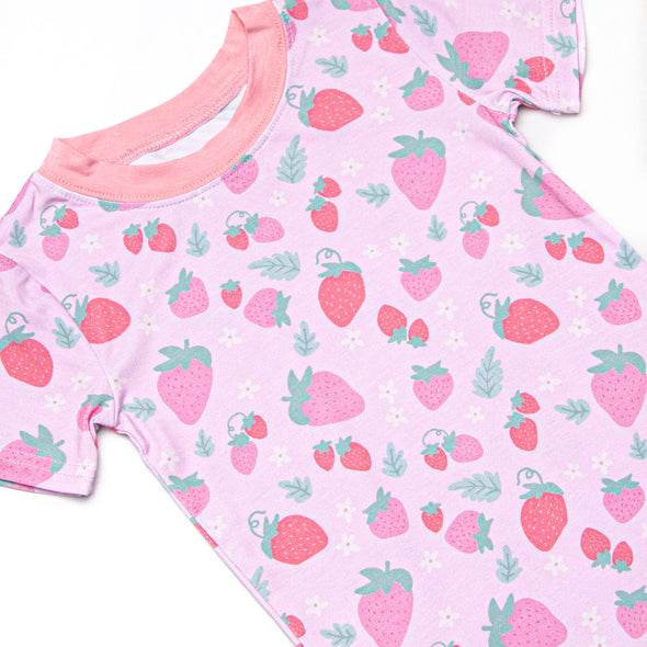 Strawberry Slumber Bamboo Pajama Short Set, Pink